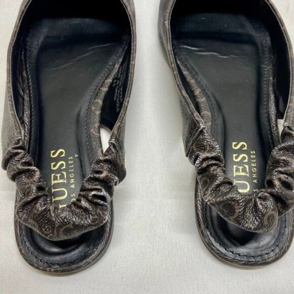Guess GFMarnie Slingback Flats Women's 6.5 Brown Black Logo Pointed Toe Shoes - Picture 10 of 16